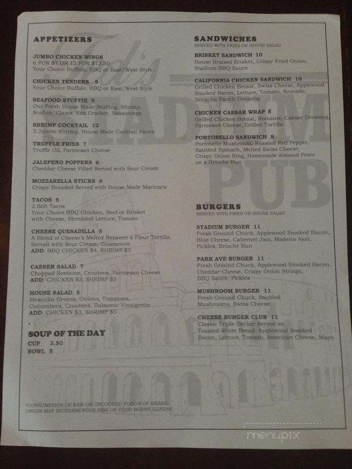 Ted's Stadium Pub - Cranston, RI menu_pic
