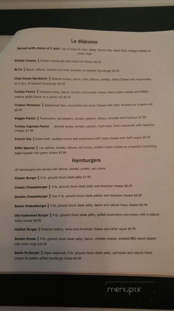 Eiffel Grill - McMinnville, OR menu_pic