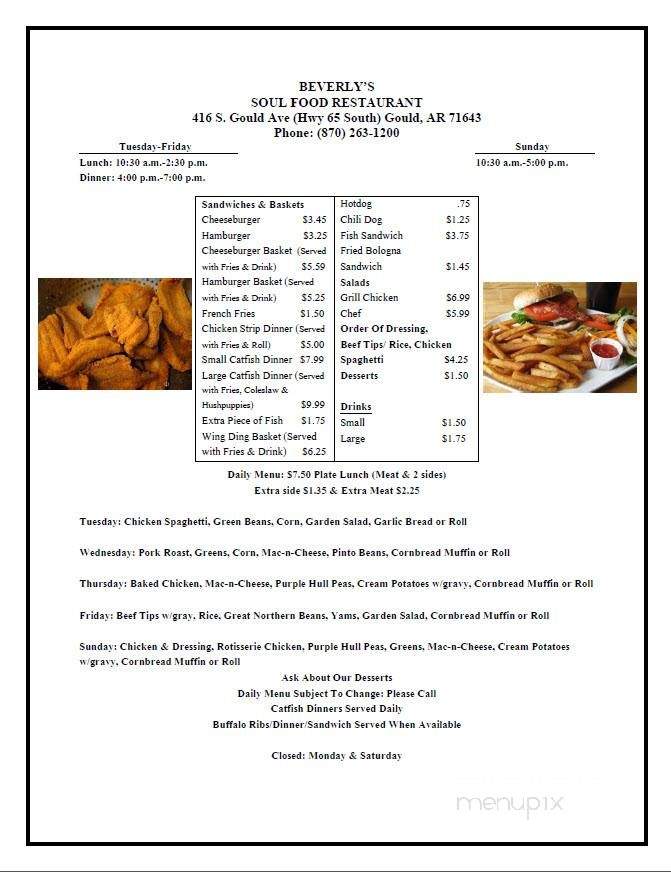 Beverly's Soul Food - Gould, AR menu_pic