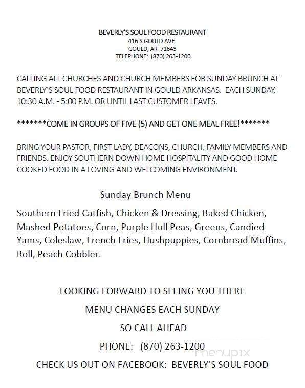 Beverly's Soul Food - Gould, AR menu_pic