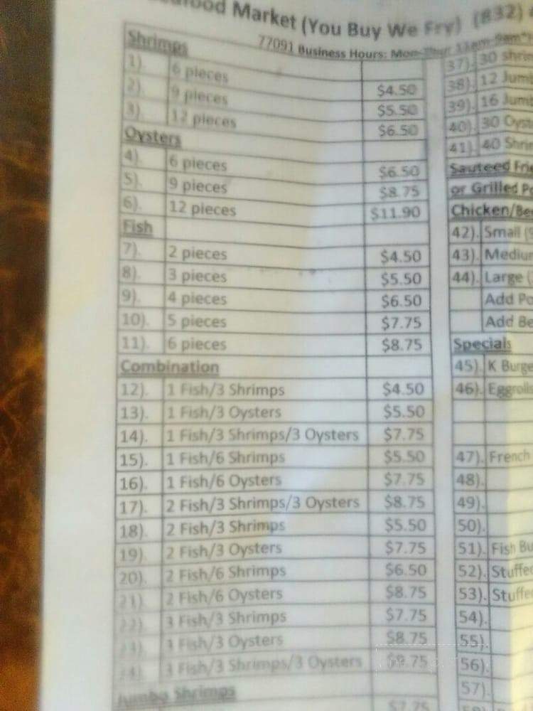 K Seafood Market - Houston, TX menu_pic