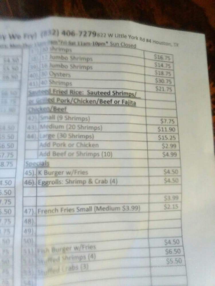 K Seafood Market - Houston, TX menu_pic