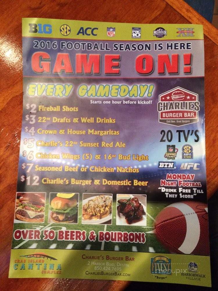 Charlie's Burger Bar - Destin, FL menu_pic