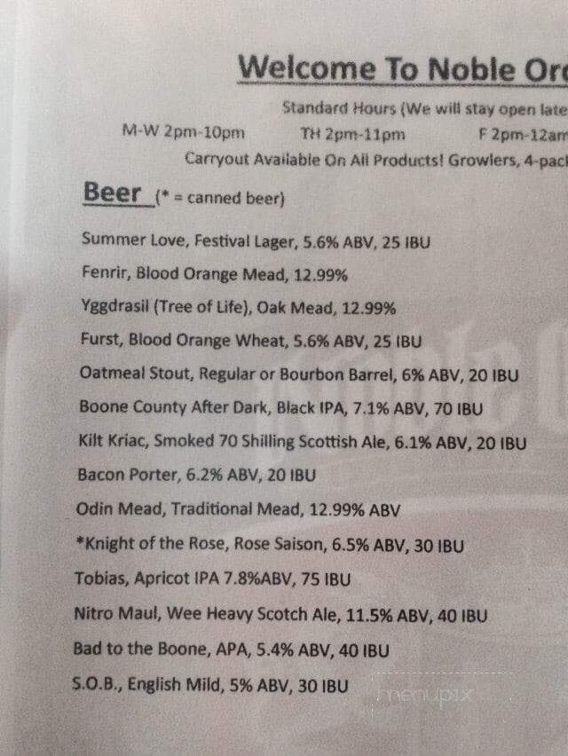 Noble Order - Zionsville, IN menu_pic