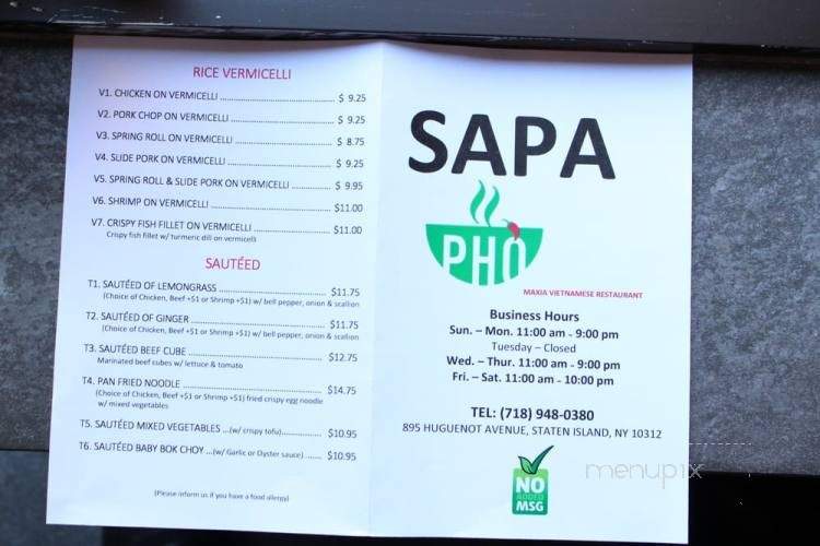Sapa Pho Vietnamese Restaurant - Staten Island, NY menu_pic