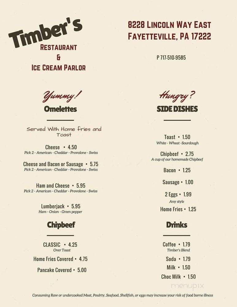 Timber's Restaurant and Ice Cream - Fayetteville, PA menu_pic