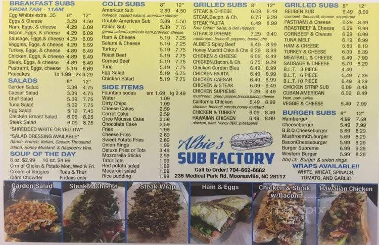 Albie's Sub Factory - Mooresville, NC menu_pic