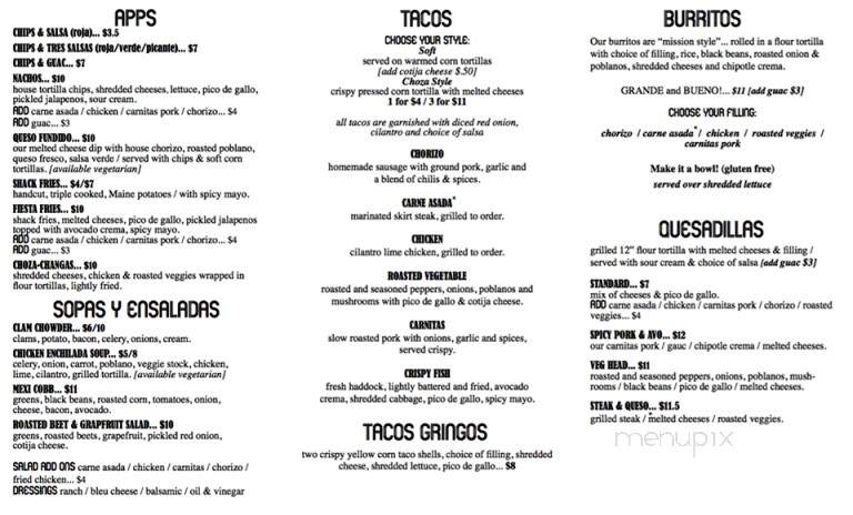 La Choza Taco Bar - Bethel, ME menu_pic