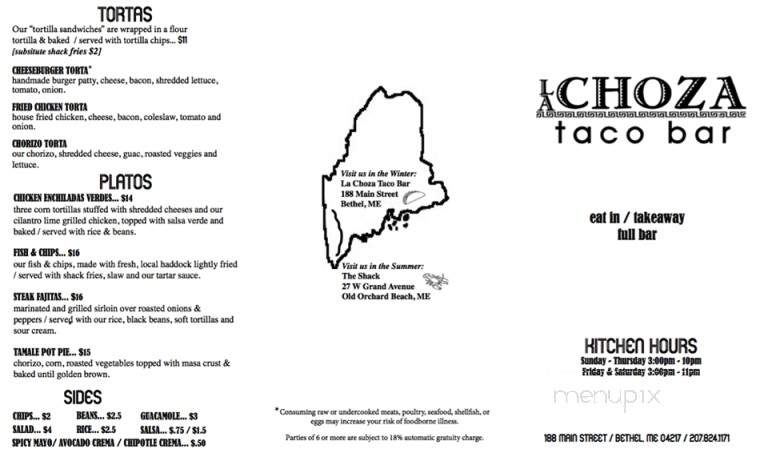 La Choza Taco Bar - Bethel, ME menu_pic