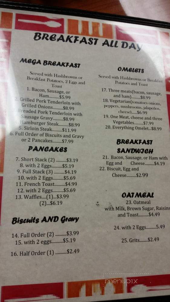 Clara's Sunrise Cafe - Sedalia, MO menu_pic
