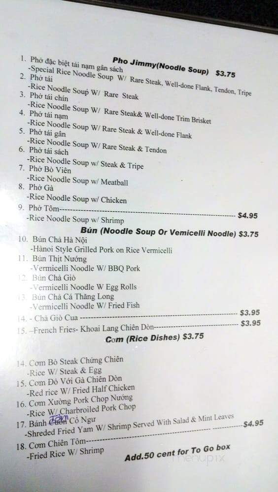 Pho Jimmy - Santa Ana, CA menu_pic