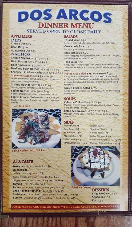 Dos Arcos - Boonville, MO menu_pic