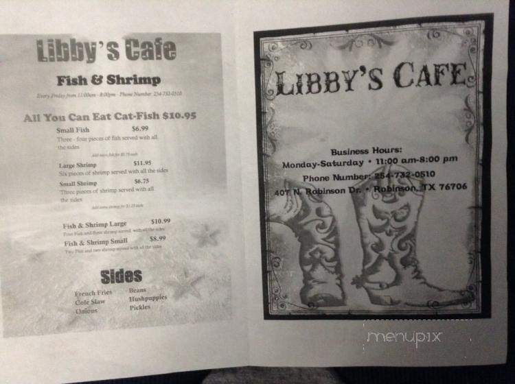 Libby's Cafe - Robinson, TX menu_pic