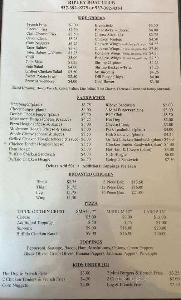 Ripley Boat Club - Ripley, OH menu_pic