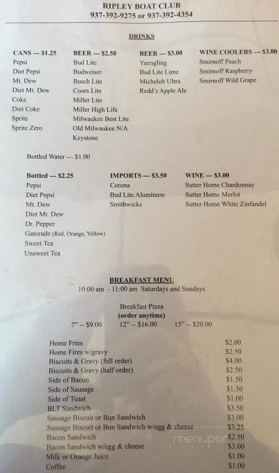 Ripley Boat Club - Ripley, OH menu_pic