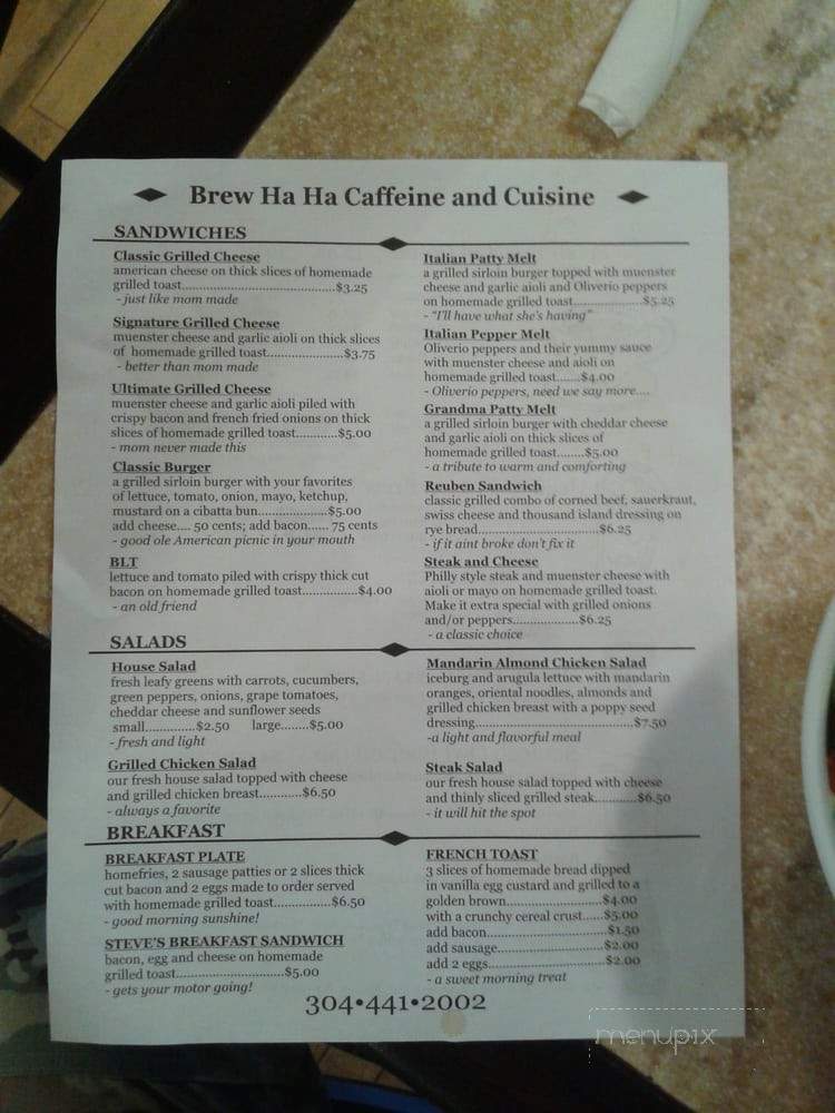 Brew Ha Ha - Kingwood, WV menu_pic