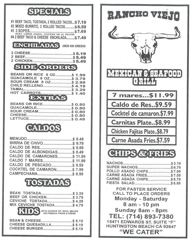 Rancho Viejo Mexican & Seafood - Huntington Beach, CA menu_pic