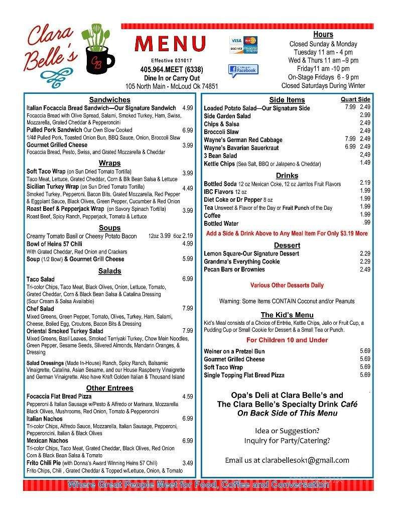Clara Belle's - McLoud, OK menu_pic