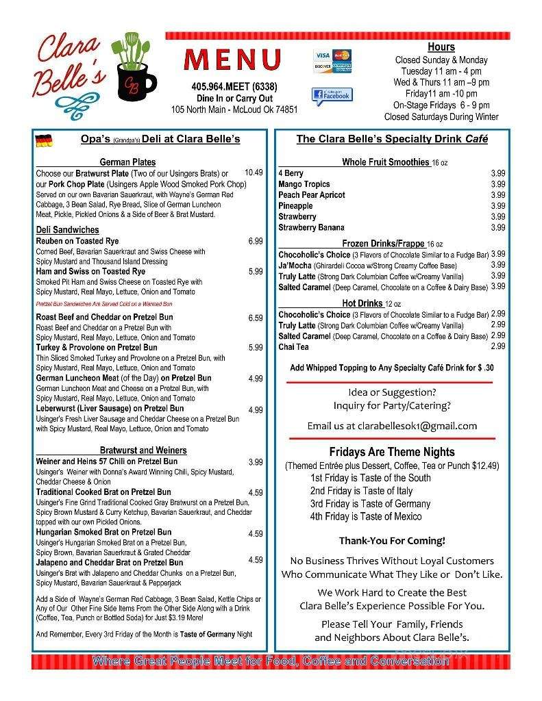 Clara Belle's - McLoud, OK menu_pic