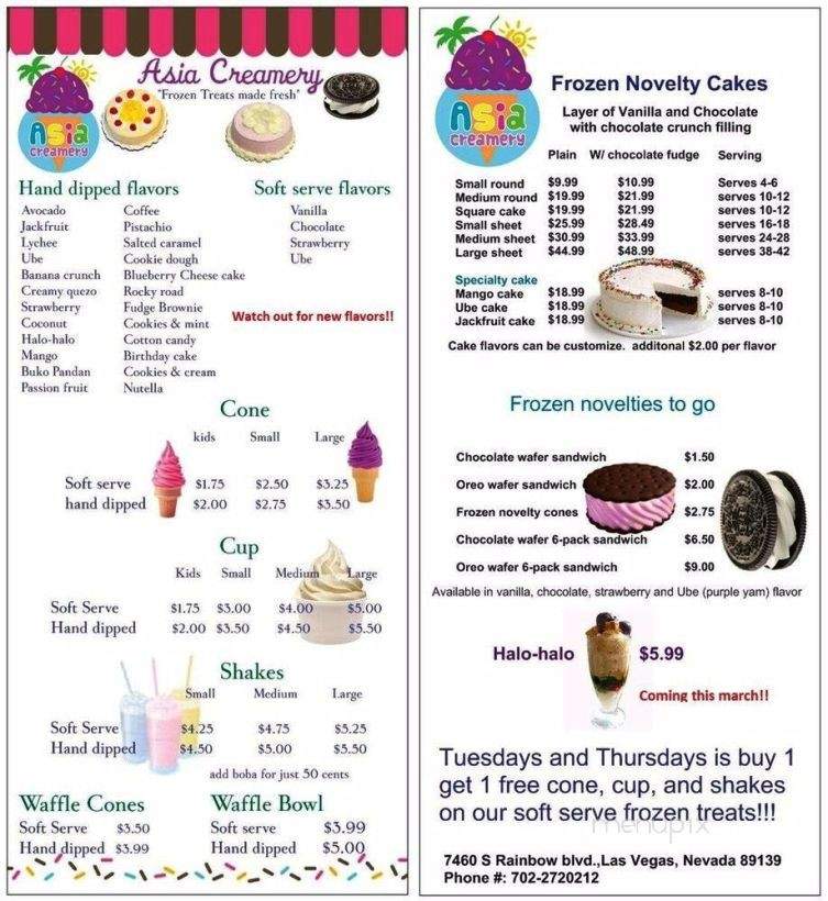 Asia Creamery - Las Vegas, NV menu_pic