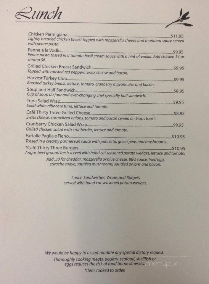 Cafe Thirty Three - Prospect, CT menu_pic