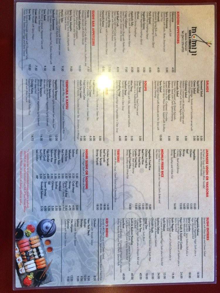 Momiji Sushi & Hibachi - Pendleton, OR menu_pic