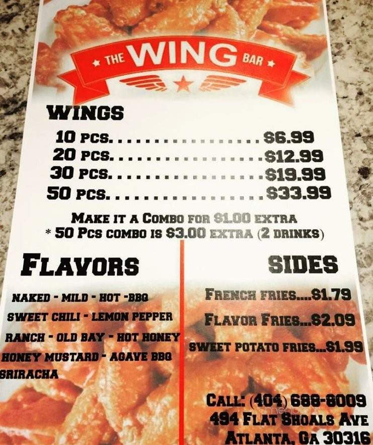The Wing Bar - Atlanta, GA menu_pic