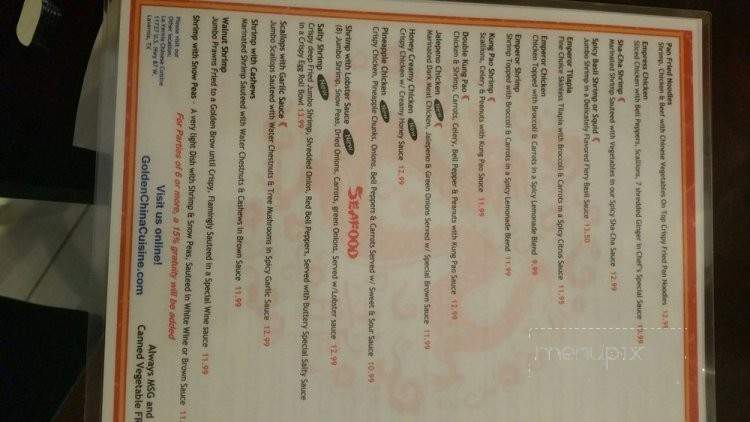 Golden China Cuisine - San Antonio, TX menu_pic