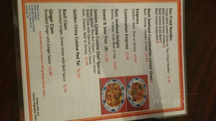 Golden China Cuisine - San Antonio, TX menu_pic