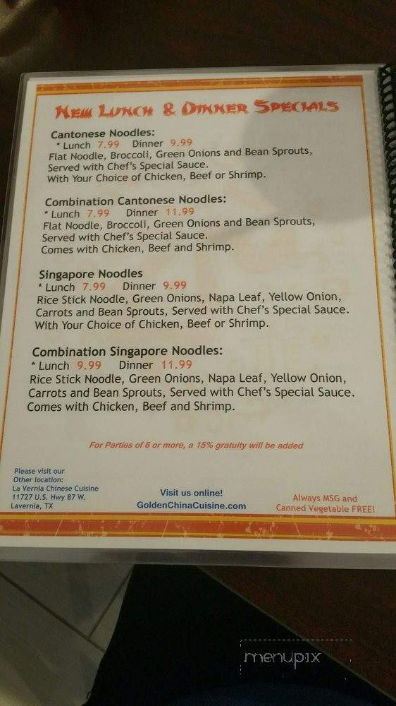 Golden China Cuisine - San Antonio, TX menu_pic