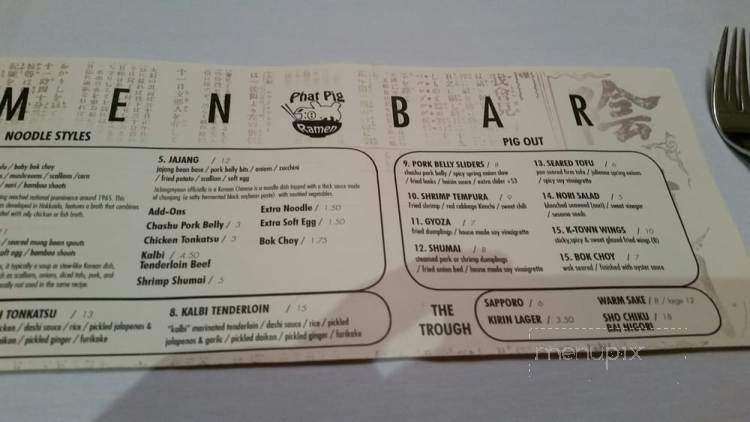 Phat Pig - Washington, DC menu_pic