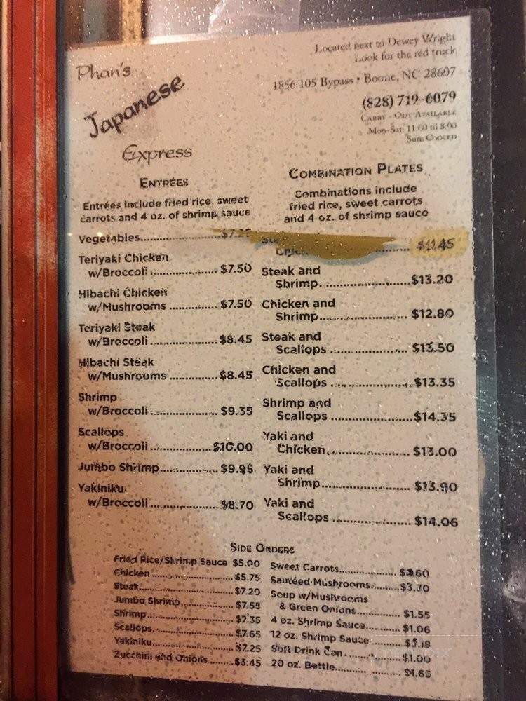 Phan Japanese Express - Boone, NC menu_pic