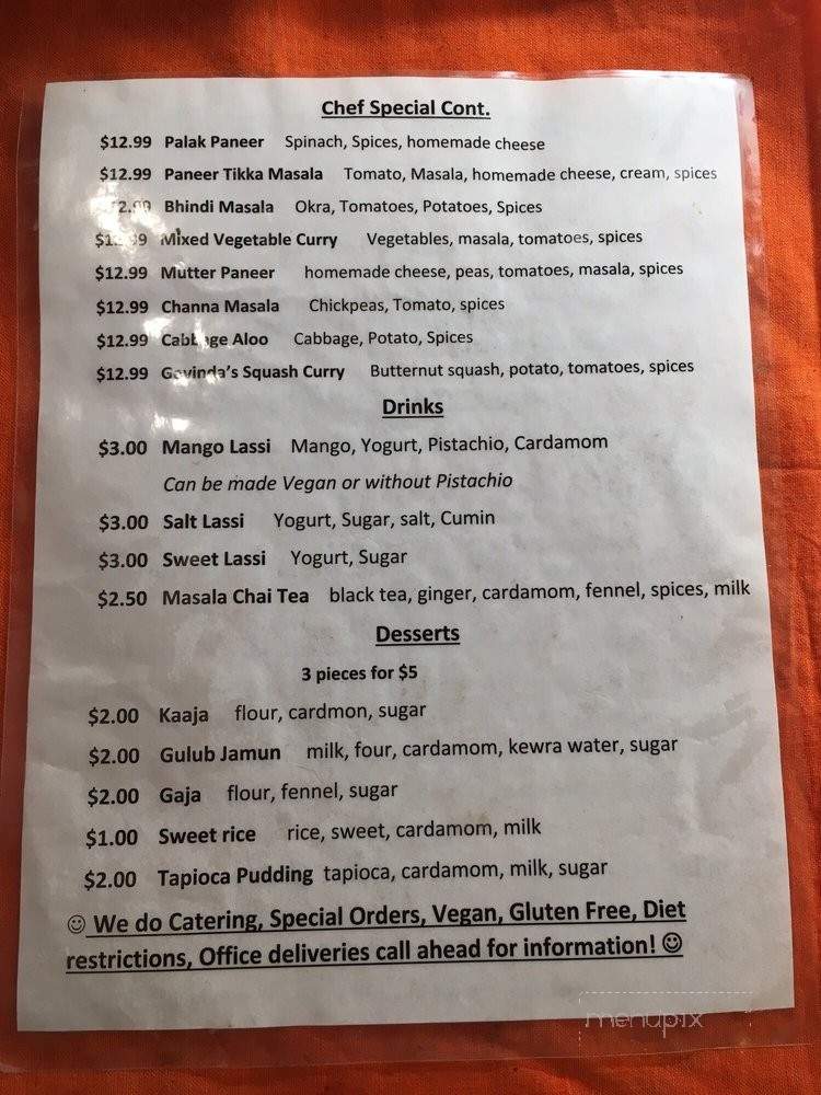 Govinda Sweet & Spicy - College Place, WA menu_pic