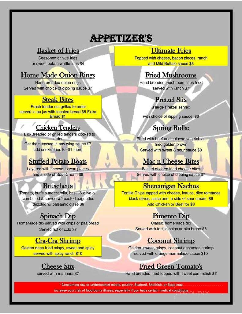 Shenanigan's - Summerville, SC menu_pic