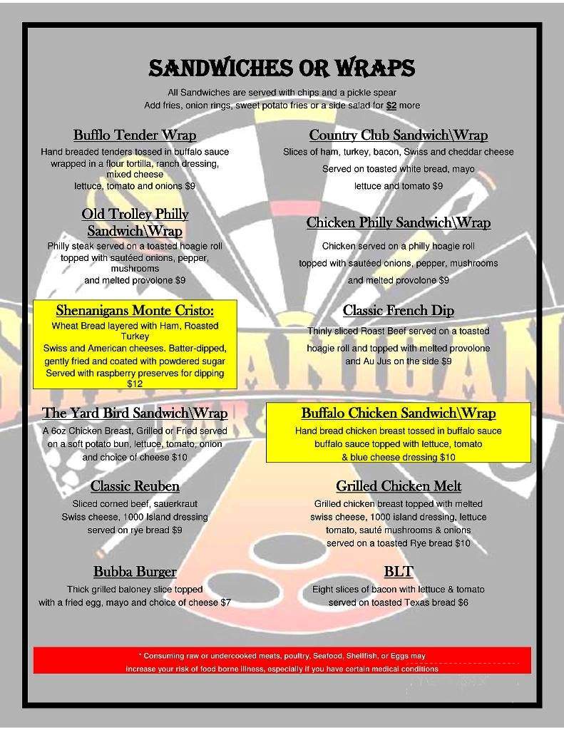 Shenanigan's - Summerville, SC menu_pic