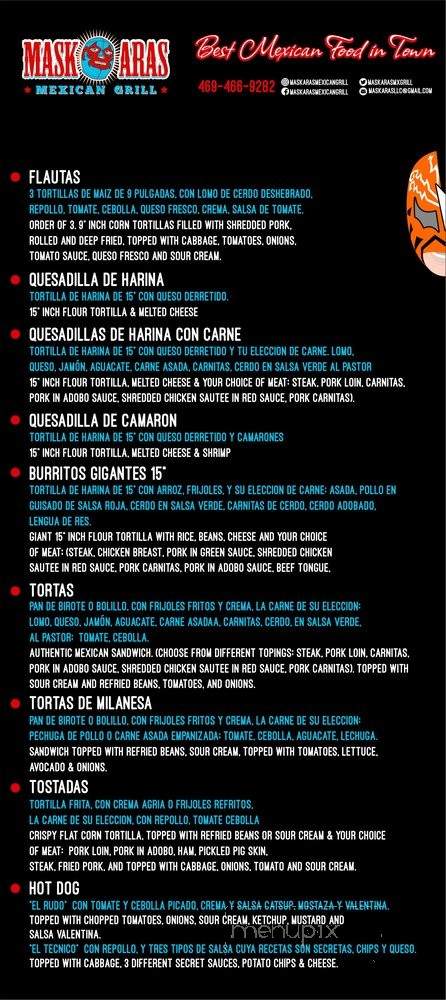 Maskaras Mexican Grill - Dallas, TX menu_pic