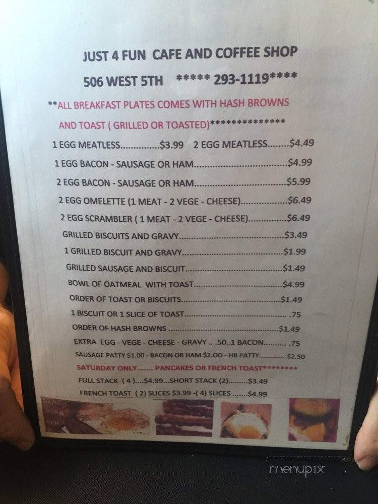 Just For Fun Cafe - Plainview, TX menu_pic