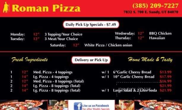 Roman Pizza - Sandy, UT menu_pic