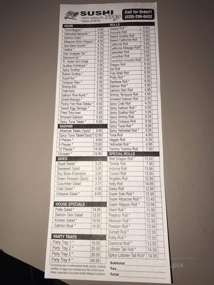 Sushi To Go - Tucson, AZ menu_pic