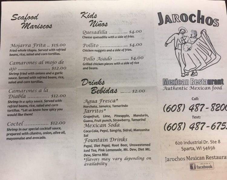 Jarochos - Sparta, WI menu_pic