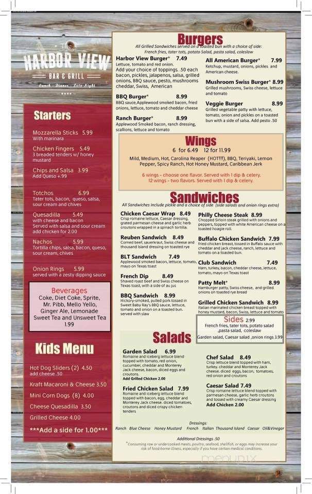 Harbor View Bar and Grill - Charleston, SC menu_pic