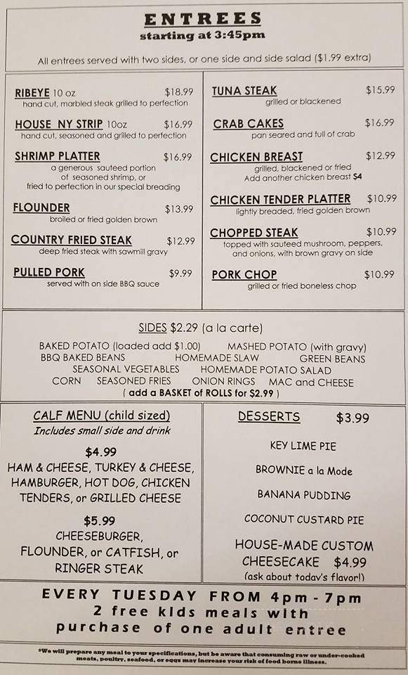 Bull Daddy's Restaurant, Bar, and Gameroom - Appomattox, VA menu_pic
