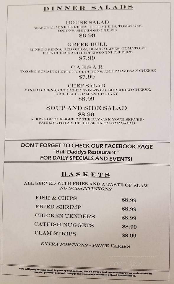 Bull Daddy's Restaurant, Bar, and Gameroom - Appomattox, VA menu_pic