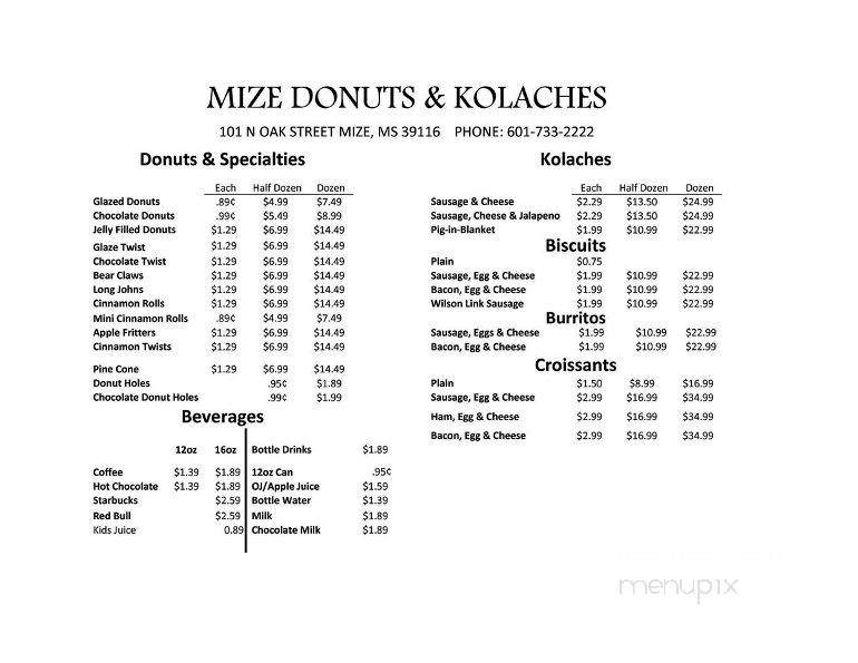 Mize Donuts & Kolaches - Mize, MS menu_pic