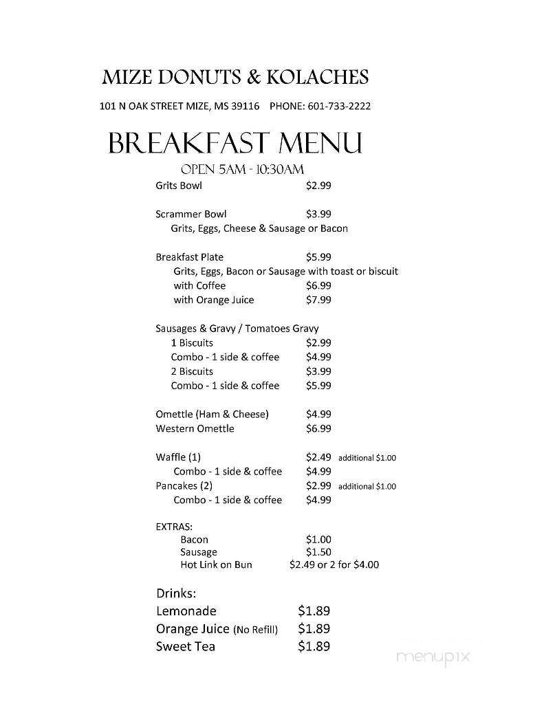 Mize Donuts & Kolaches - Mize, MS menu_pic