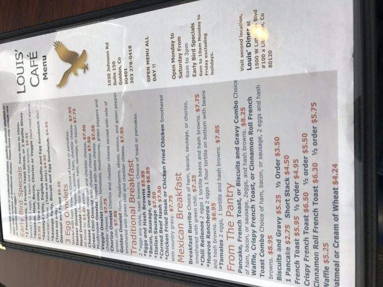 Menu of Louis&#39; Cafe in Golden, CO 80401