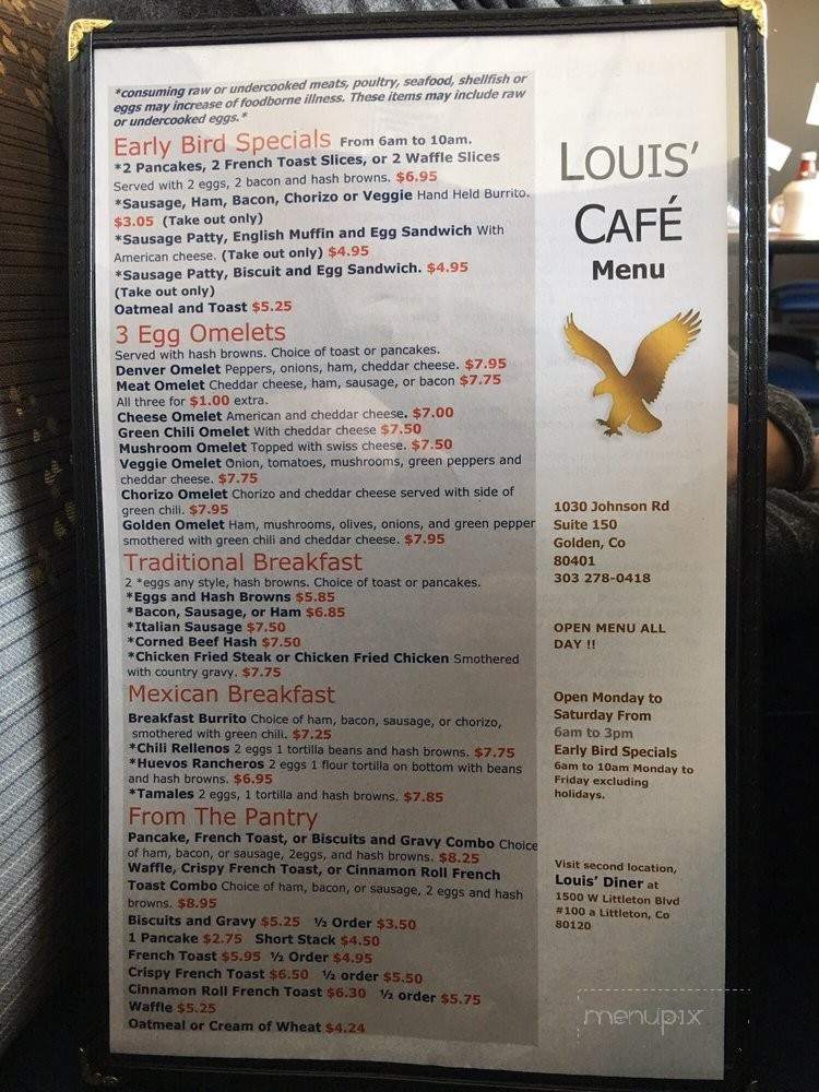 Menu of Louis&#39; Cafe in Golden, CO 80401