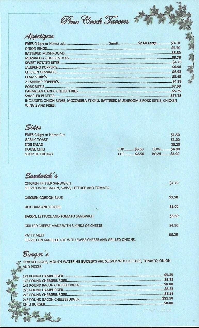 Pine Creek Tavern - Pinehurst, ID menu_pic