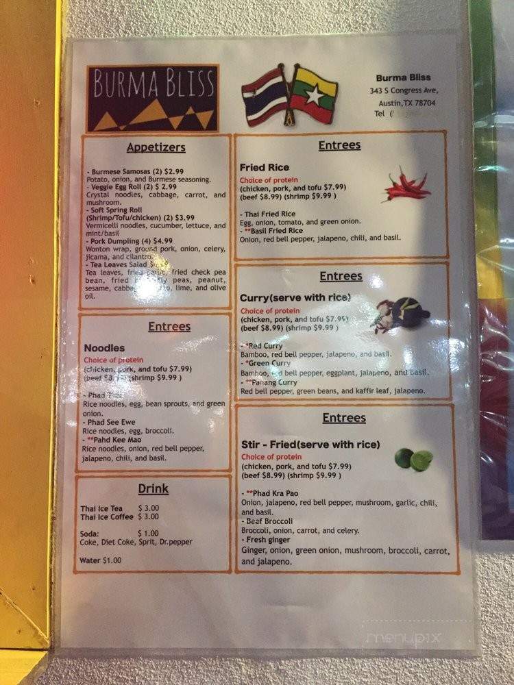 Burma Bliss - Austin, TX menu_pic