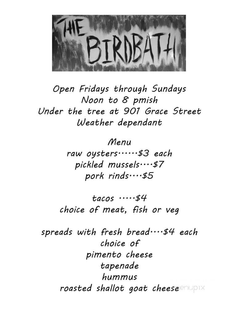 The Birdbath - Coupeville, WA menu_pic